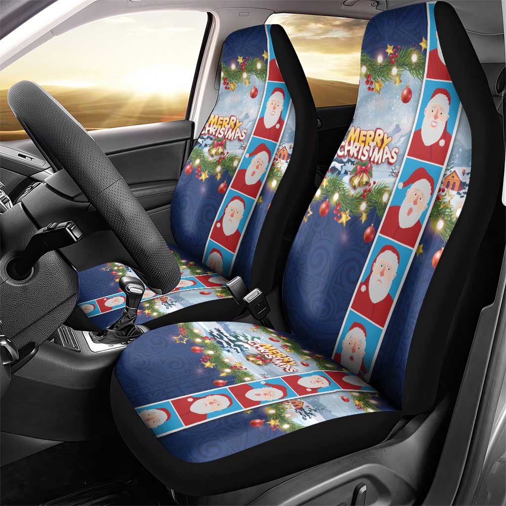 Merry Christmas Car Seat Cover Funny Santa Claus Cards Photo and Polynesian Pattern Blue Color LT03 - Polynesian Pride
