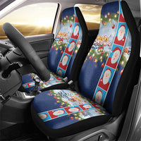 Merry Christmas Car Seat Cover Funny Santa Claus Cards Photo and Polynesian Pattern Blue Color LT03 - Polynesian Pride