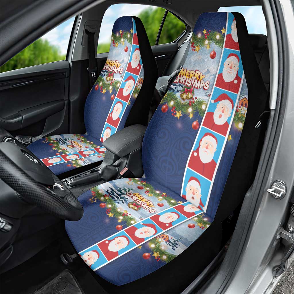 Merry Christmas Car Seat Cover Funny Santa Claus Cards Photo and Polynesian Pattern Blue Color LT03 - Polynesian Pride