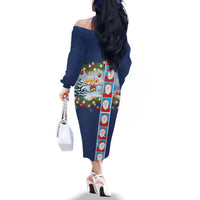 Merry Christmas Family Matching Off The Shoulder Long Sleeve Dress and Hawaiian Shirt Funny Santa Claus Cards Photo and Polynesian Pattern Blue Color LT03 - Polynesian Pride