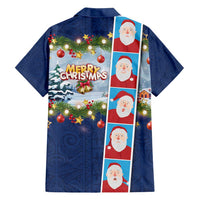 Merry Christmas Family Matching Off Shoulder Short Dress and Hawaiian Shirt Funny Santa Claus Cards Photo and Polynesian Pattern Blue Color LT03 - Polynesian Pride