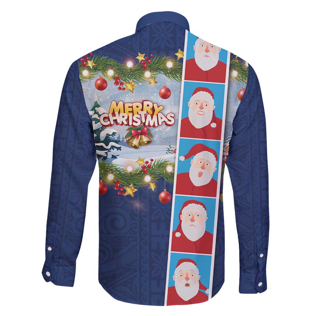 Merry Christmas Family Matching Puletasi and Hawaiian Shirt Funny Santa Claus Cards Photo and Polynesian Pattern Blue Color LT03 - Polynesian Pride