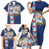 Merry Christmas Family Matching Short Sleeve Bodycon Dress and Hawaiian Shirt Funny Santa Claus Cards Photo and Polynesian Pattern Blue Color LT03 - Polynesian Pride