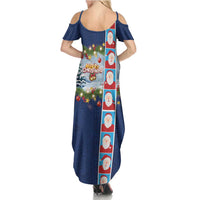 Merry Christmas Family Matching Summer Maxi Dress and Hawaiian Shirt Funny Santa Claus Cards Photo and Polynesian Pattern Blue Color LT03 - Polynesian Pride