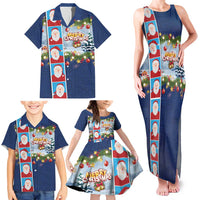 Merry Christmas Family Matching Tank Maxi Dress and Hawaiian Shirt Funny Santa Claus Cards Photo and Polynesian Pattern Blue Color LT03 - Polynesian Pride