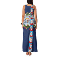 Merry Christmas Family Matching Tank Maxi Dress and Hawaiian Shirt Funny Santa Claus Cards Photo and Polynesian Pattern Blue Color LT03 - Polynesian Pride
