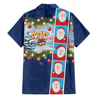 Merry Christmas Hawaiian Shirt Funny Santa Claus Cards Photo and Polynesian Pattern Blue Color LT03 - Polynesian Pride