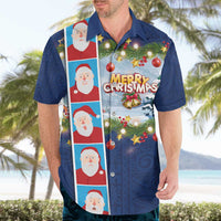 Merry Christmas Hawaiian Shirt Funny Santa Claus Cards Photo and Polynesian Pattern Blue Color LT03 - Polynesian Pride