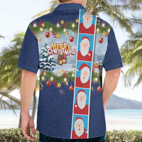 Merry Christmas Hawaiian Shirt Funny Santa Claus Cards Photo and Polynesian Pattern Blue Color LT03 - Polynesian Pride