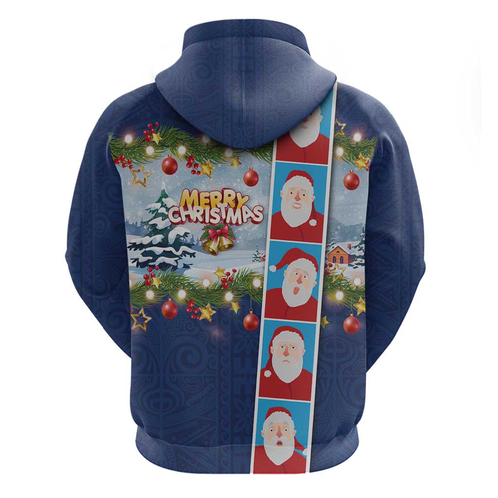 Merry Christmas Hoodie Funny Santa Claus Cards Photo and Polynesian Pattern Blue Color LT03 - Polynesian Pride