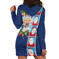 Merry Christmas Hoodie Dress Funny Santa Claus Cards Photo and Polynesian Pattern Blue Color LT03 - Polynesian Pride