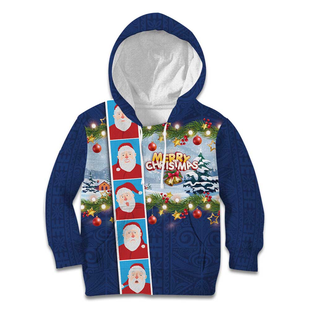 Merry Christmas Kid Hoodie Funny Santa Claus Cards Photo and Polynesian Pattern Blue Color LT03 Hoodie Blue - Polynesian Pride