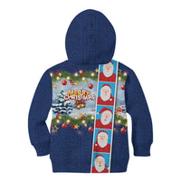 Merry Christmas Kid Hoodie Funny Santa Claus Cards Photo and Polynesian Pattern Blue Color LT03 - Polynesian Pride