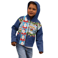 Merry Christmas Kid Hoodie Funny Santa Claus Cards Photo and Polynesian Pattern Blue Color LT03 - Polynesian Pride