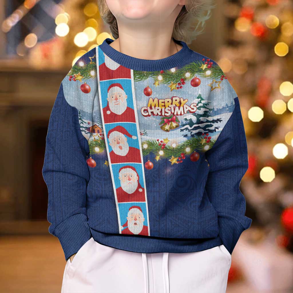 Merry Christmas Kid Ugly Christmas Sweater Funny Santa Claus Cards Photo and Polynesian Pattern Blue Color LT03 - Polynesian Pride
