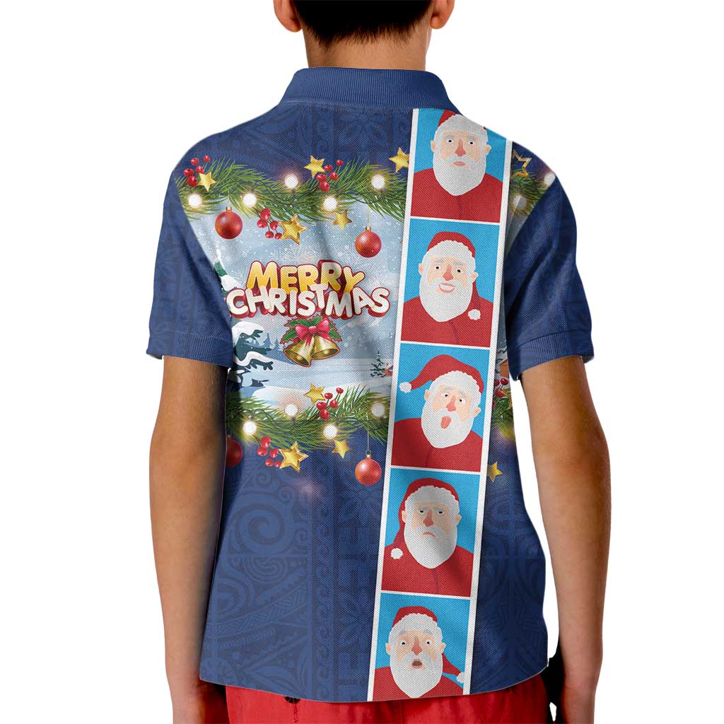 Merry Christmas Kid Polo Shirt Funny Santa Claus Cards Photo and Polynesian Pattern Blue Color LT03 - Polynesian Pride