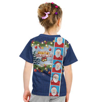 Merry Christmas Kid T Shirt Funny Santa Claus Cards Photo and Polynesian Pattern Blue Color LT03 - Polynesian Pride