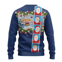 Merry Christmas Ugly Christmas Sweater Funny Santa Claus Cards Photo and Polynesian Pattern Blue Color LT03 - Polynesian Pride