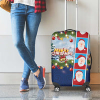 Merry Christmas Luggage Cover Funny Santa Claus Cards Photo and Polynesian Pattern Blue Color LT03 - Polynesian Pride