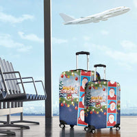 Merry Christmas Luggage Cover Funny Santa Claus Cards Photo and Polynesian Pattern Blue Color LT03 - Polynesian Pride