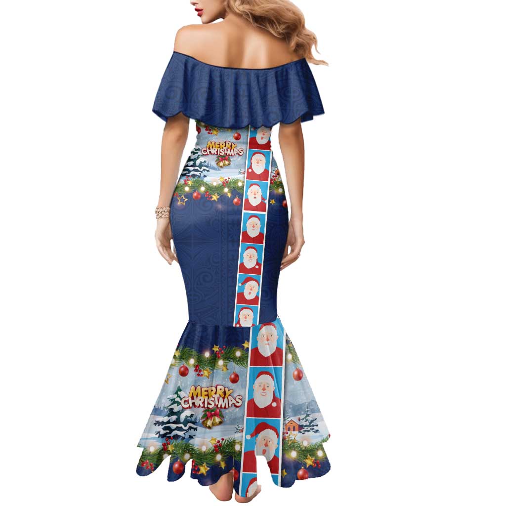 Merry Christmas Mermaid Dress Funny Santa Claus Cards Photo and Polynesian Pattern Blue Color LT03 - Polynesian Pride