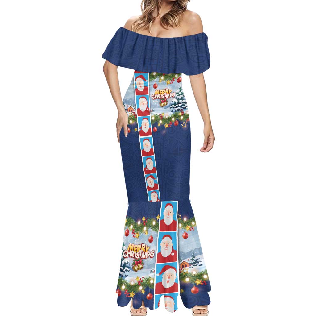 Merry Christmas Mermaid Dress Funny Santa Claus Cards Photo and Polynesian Pattern Blue Color LT03 - Polynesian Pride