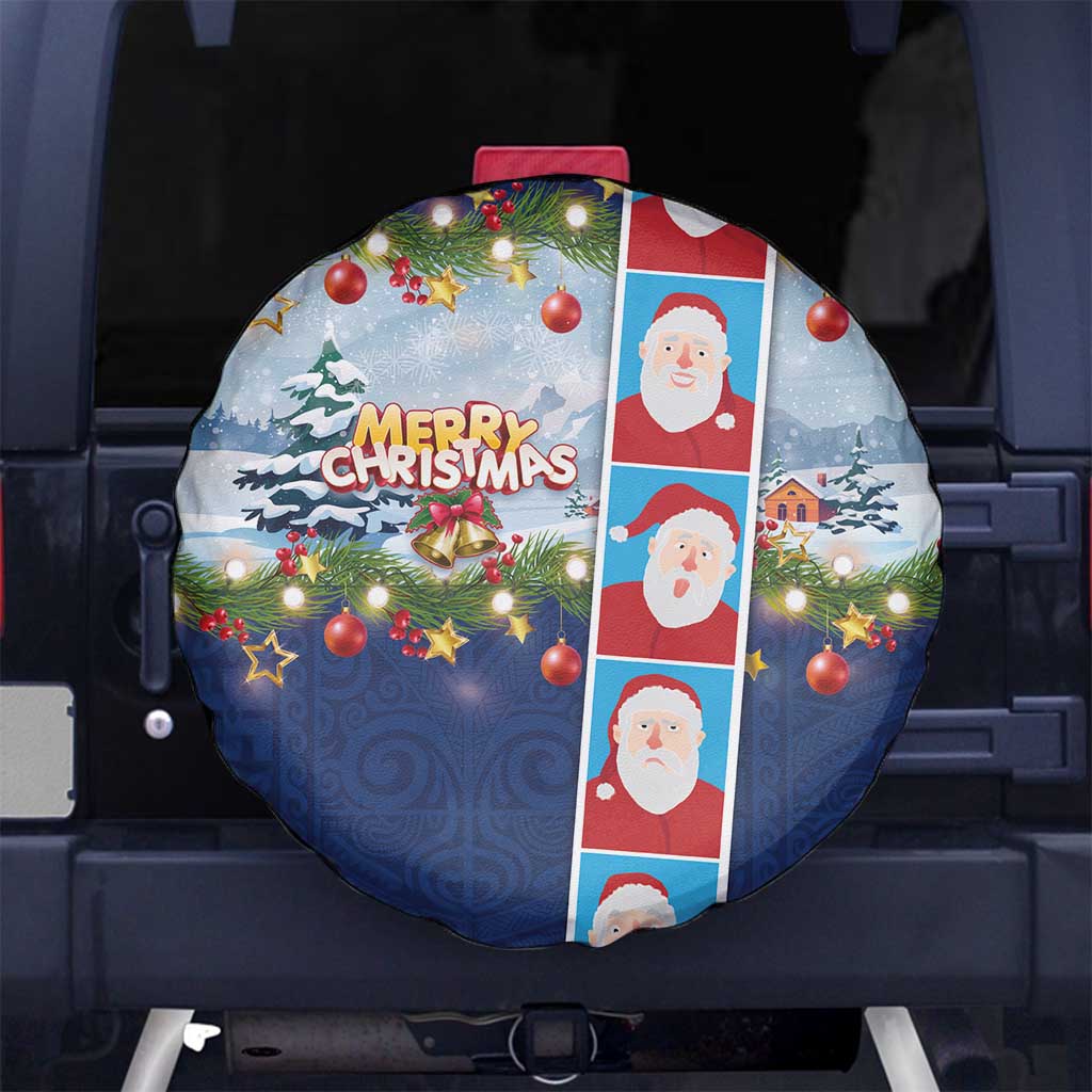 Merry Christmas Spare Tire Cover Funny Santa Claus Cards Photo and Polynesian Pattern Blue Color LT03 - Polynesian Pride