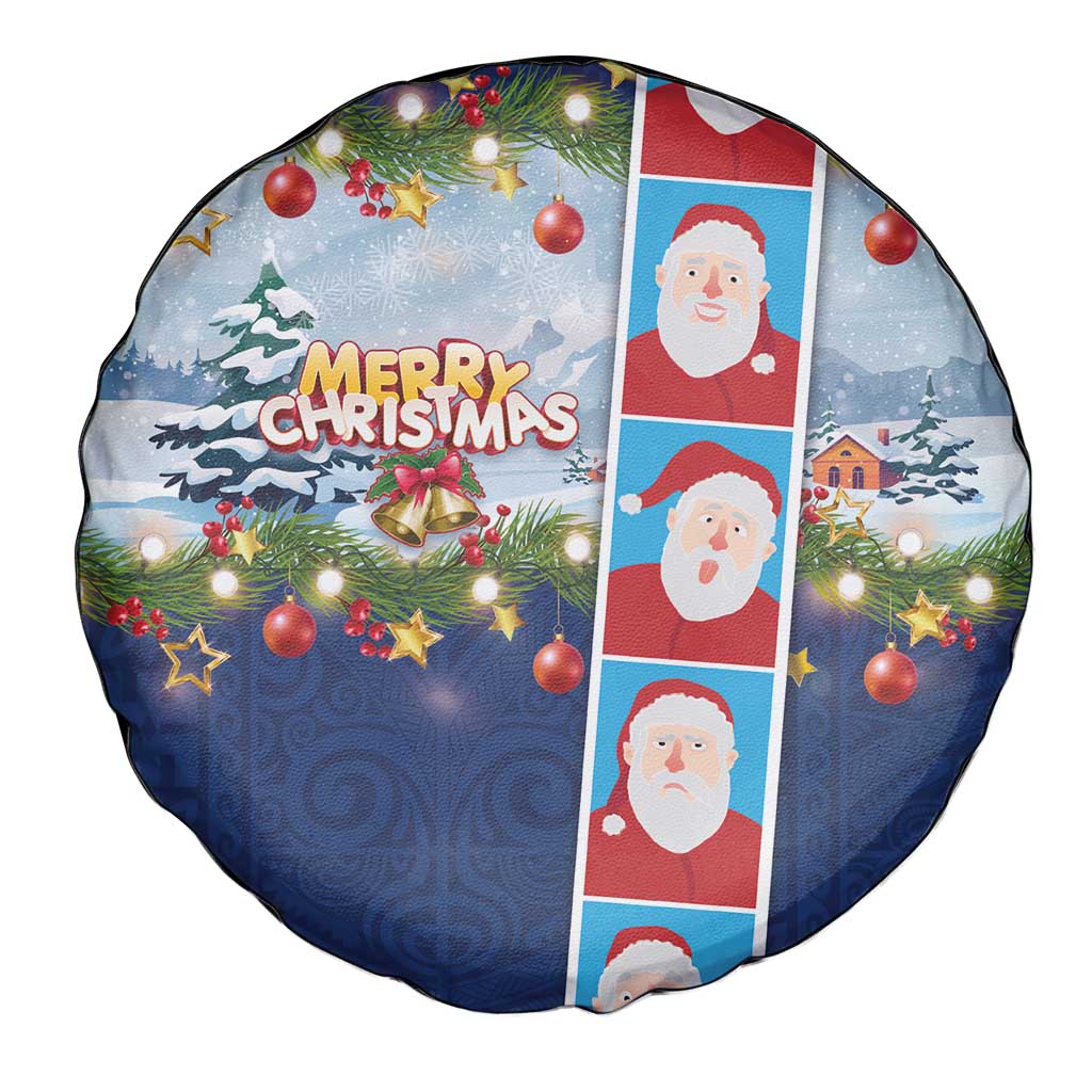 Merry Christmas Spare Tire Cover Funny Santa Claus Cards Photo and Polynesian Pattern Blue Color LT03 - Polynesian Pride