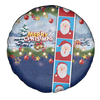 Merry Christmas Spare Tire Cover Funny Santa Claus Cards Photo and Polynesian Pattern Blue Color LT03 - Polynesian Pride