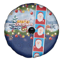 Merry Christmas Spare Tire Cover Funny Santa Claus Cards Photo and Polynesian Pattern Blue Color LT03 - Polynesian Pride