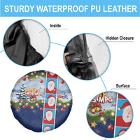Merry Christmas Spare Tire Cover Funny Santa Claus Cards Photo and Polynesian Pattern Blue Color LT03 - Polynesian Pride