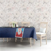 Merry Christmas Tablecloth Funny Santa Claus Cards Photo and Polynesian Pattern Blue Color LT03