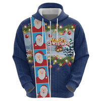 Merry Christmas Zip Hoodie Funny Santa Claus Cards Photo and Polynesian Pattern Blue Color LT03 - Polynesian Pride