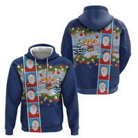 Merry Christmas Zip Hoodie Funny Santa Claus Cards Photo and Polynesian Pattern Blue Color LT03 - Polynesian Pride