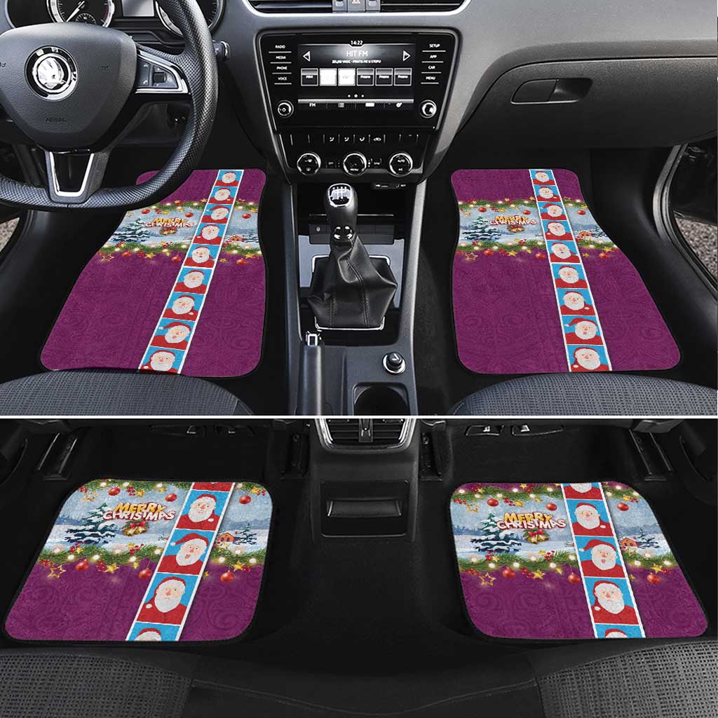 Merry Christmas Car Mats Funny Santa Claus Cards Photo and Polynesian Pattern Pink Color LT03 Set 4pcs Pink - Polynesian Pride