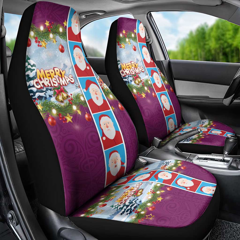 Merry Christmas Car Seat Cover Funny Santa Claus Cards Photo and Polynesian Pattern Pink Color LT03 - Polynesian Pride