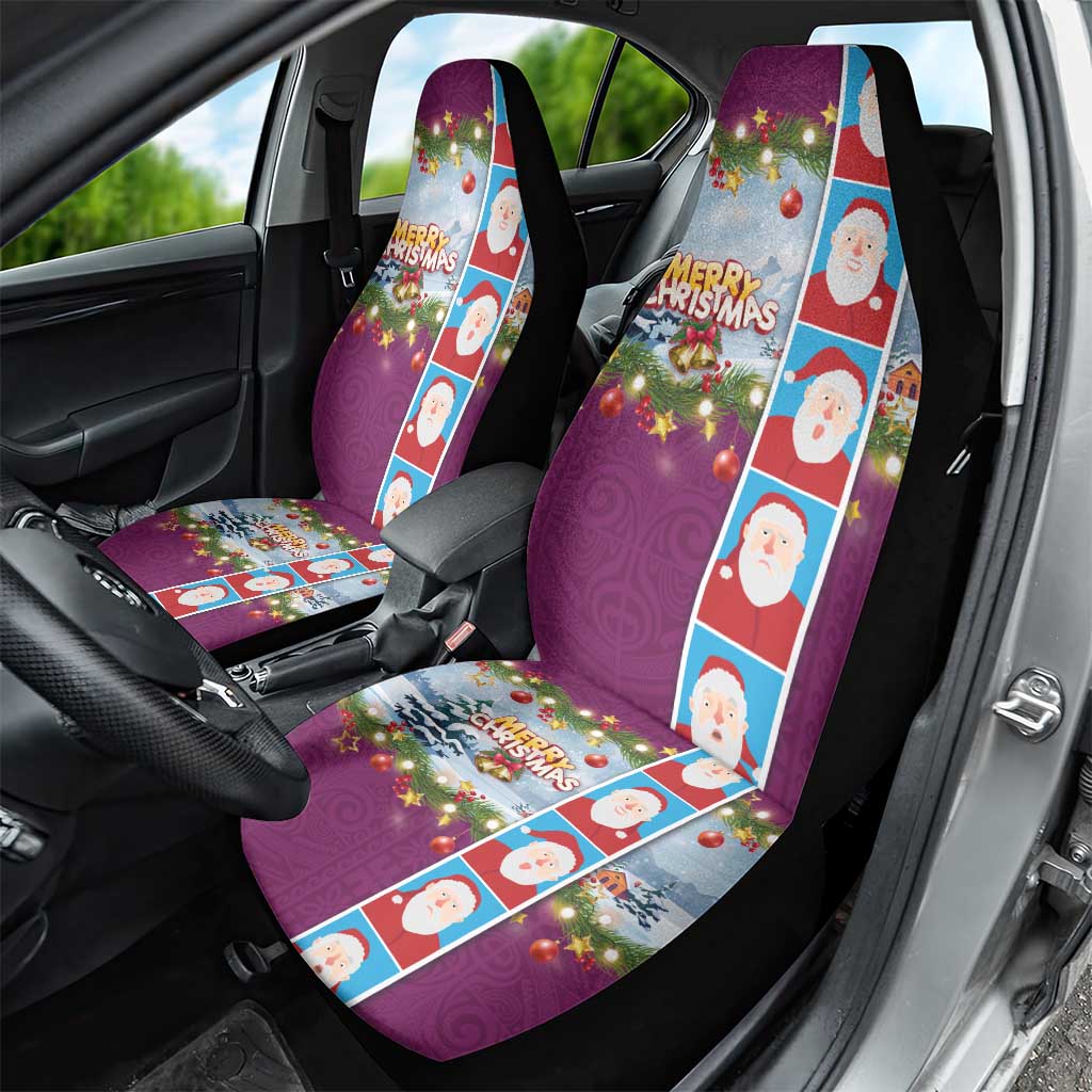Merry Christmas Car Seat Cover Funny Santa Claus Cards Photo and Polynesian Pattern Pink Color LT03 - Polynesian Pride