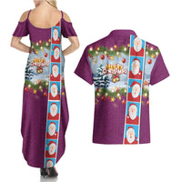 Merry Christmas Couples Matching Summer Maxi Dress and Hawaiian Shirt Funny Santa Claus Cards Photo and Polynesian Pattern Pink Color LT03 - Polynesian Pride