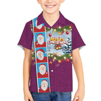 Merry Christmas Family Matching Long Sleeve Bodycon Dress and Hawaiian Shirt Funny Santa Claus Cards Photo and Polynesian Pattern Pink Color LT03 Son's Shirt Pink - Polynesian Pride