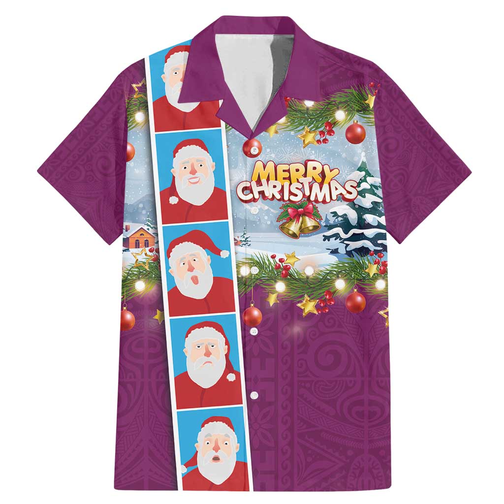 Merry Christmas Family Matching Mermaid Dress and Hawaiian Shirt Funny Santa Claus Cards Photo and Polynesian Pattern Pink Color LT03 Dad's Shirt - Short Sleeve Pink - Polynesian Pride