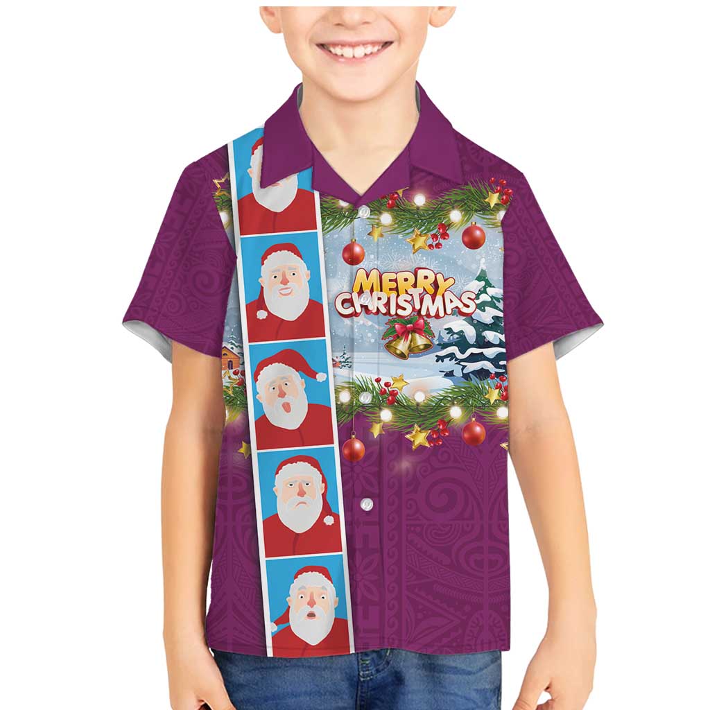 Merry Christmas Family Matching Mermaid Dress and Hawaiian Shirt Funny Santa Claus Cards Photo and Polynesian Pattern Pink Color LT03 Son's Shirt Pink - Polynesian Pride