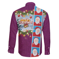 Merry Christmas Family Matching Off The Shoulder Long Sleeve Dress and Hawaiian Shirt Funny Santa Claus Cards Photo and Polynesian Pattern Pink Color LT03 - Polynesian Pride