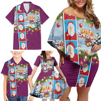 Merry Christmas Family Matching Off Shoulder Short Dress and Hawaiian Shirt Funny Santa Claus Cards Photo and Polynesian Pattern Pink Color LT03 - Polynesian Pride