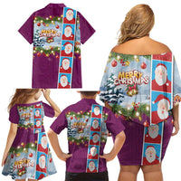 Merry Christmas Family Matching Off Shoulder Short Dress and Hawaiian Shirt Funny Santa Claus Cards Photo and Polynesian Pattern Pink Color LT03 - Polynesian Pride