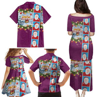 Merry Christmas Family Matching Puletasi and Hawaiian Shirt Funny Santa Claus Cards Photo and Polynesian Pattern Pink Color LT03 - Polynesian Pride