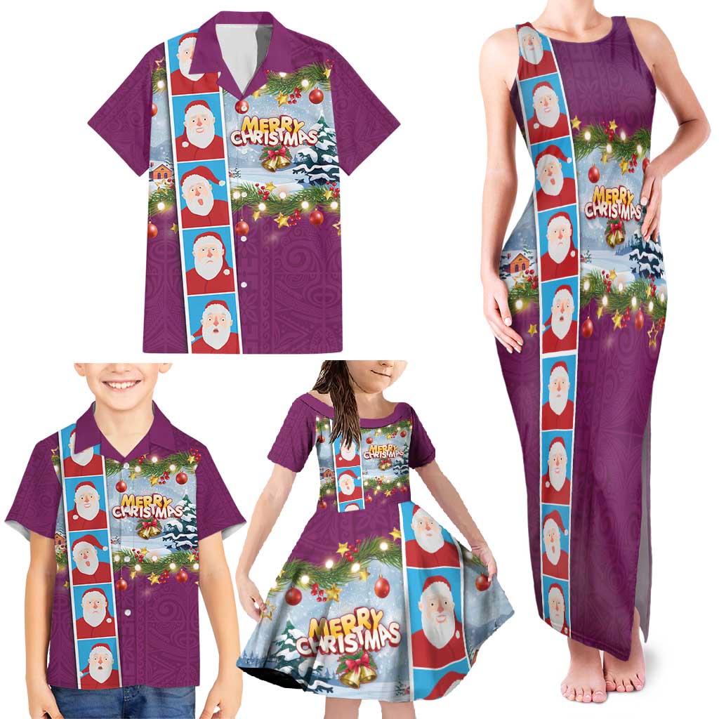 Merry Christmas Family Matching Tank Maxi Dress and Hawaiian Shirt Funny Santa Claus Cards Photo and Polynesian Pattern Pink Color LT03 - Polynesian Pride