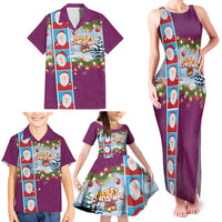 Merry Christmas Family Matching Tank Maxi Dress and Hawaiian Shirt Funny Santa Claus Cards Photo and Polynesian Pattern Pink Color LT03 - Polynesian Pride