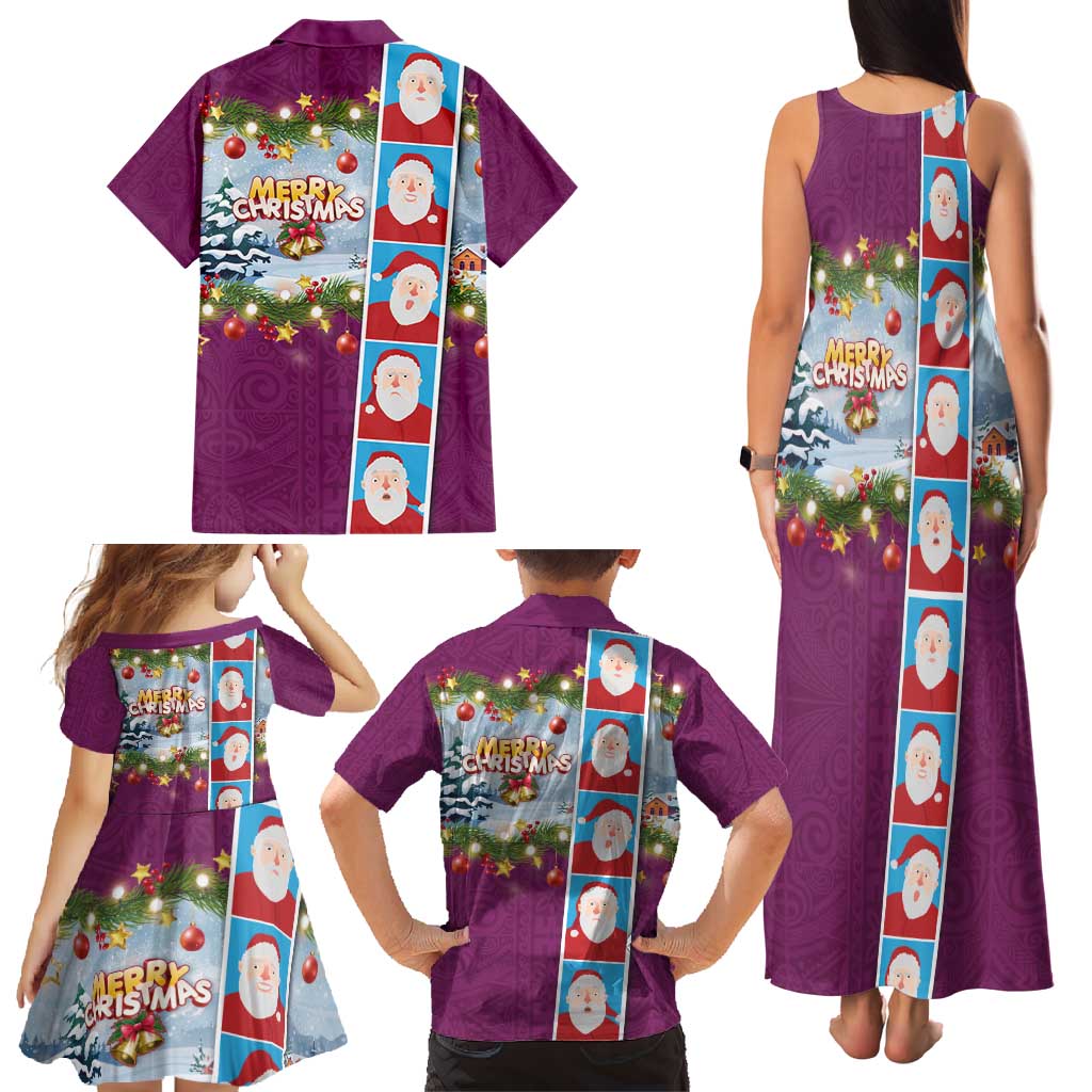 Merry Christmas Family Matching Tank Maxi Dress and Hawaiian Shirt Funny Santa Claus Cards Photo and Polynesian Pattern Pink Color LT03 - Polynesian Pride