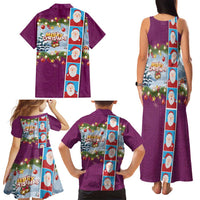 Merry Christmas Family Matching Tank Maxi Dress and Hawaiian Shirt Funny Santa Claus Cards Photo and Polynesian Pattern Pink Color LT03 - Polynesian Pride