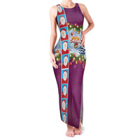 Merry Christmas Family Matching Tank Maxi Dress and Hawaiian Shirt Funny Santa Claus Cards Photo and Polynesian Pattern Pink Color LT03 Mom's Dress Pink - Polynesian Pride